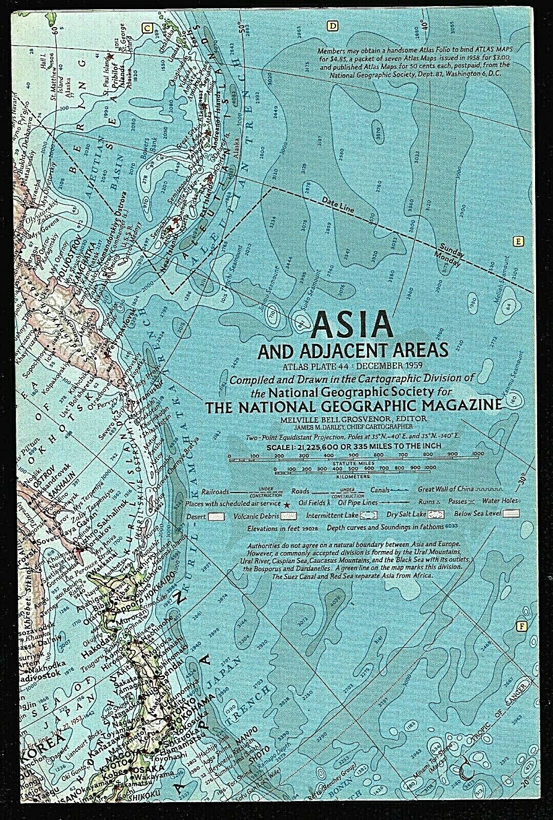 1959-12 December Original National Geographic Map ASIA & ADJACENT AREAS - B (A)