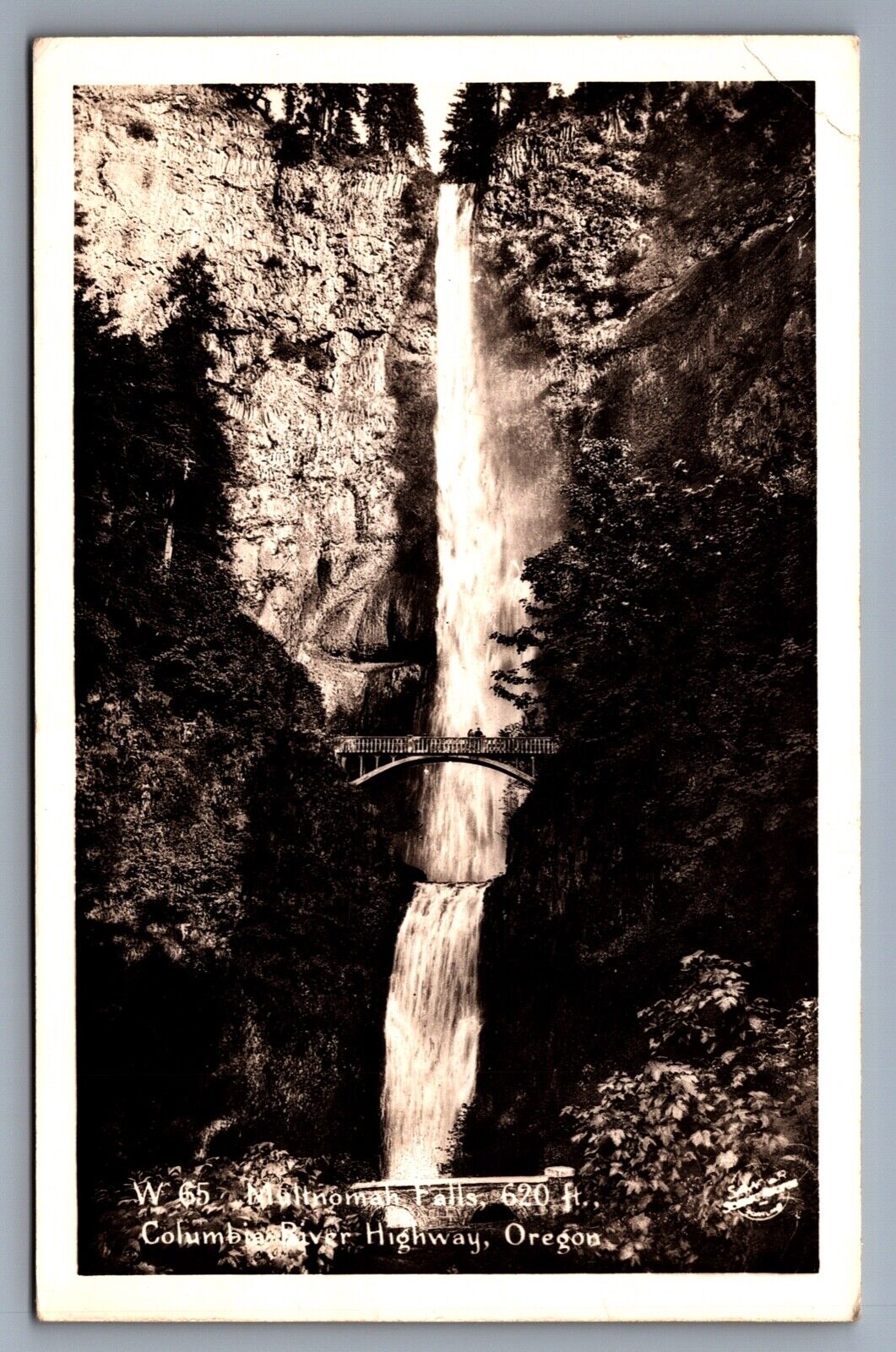 RPPC Postcard Multnomah Falls 620 feet Bridges Columbia River Oregon c1940s UNP