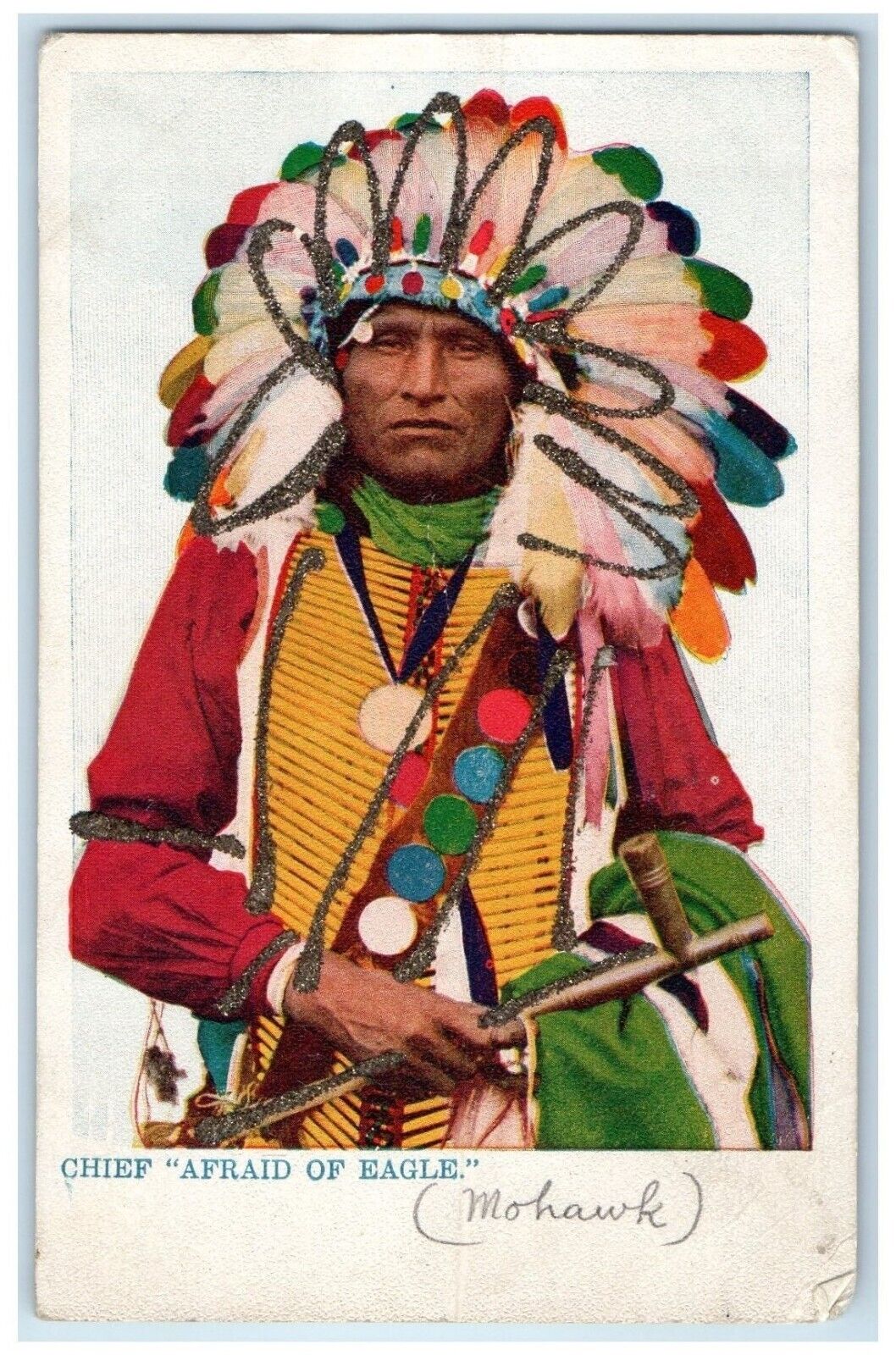 c1905 Native Indian Chief Afraid Eagle Headdress Unposted Antique Postcard