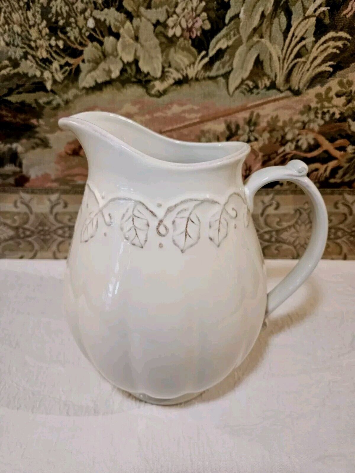 Longaberger Pitcher, Cream Color With Leaves, French Country, Shabby Chic, 2 Qt 