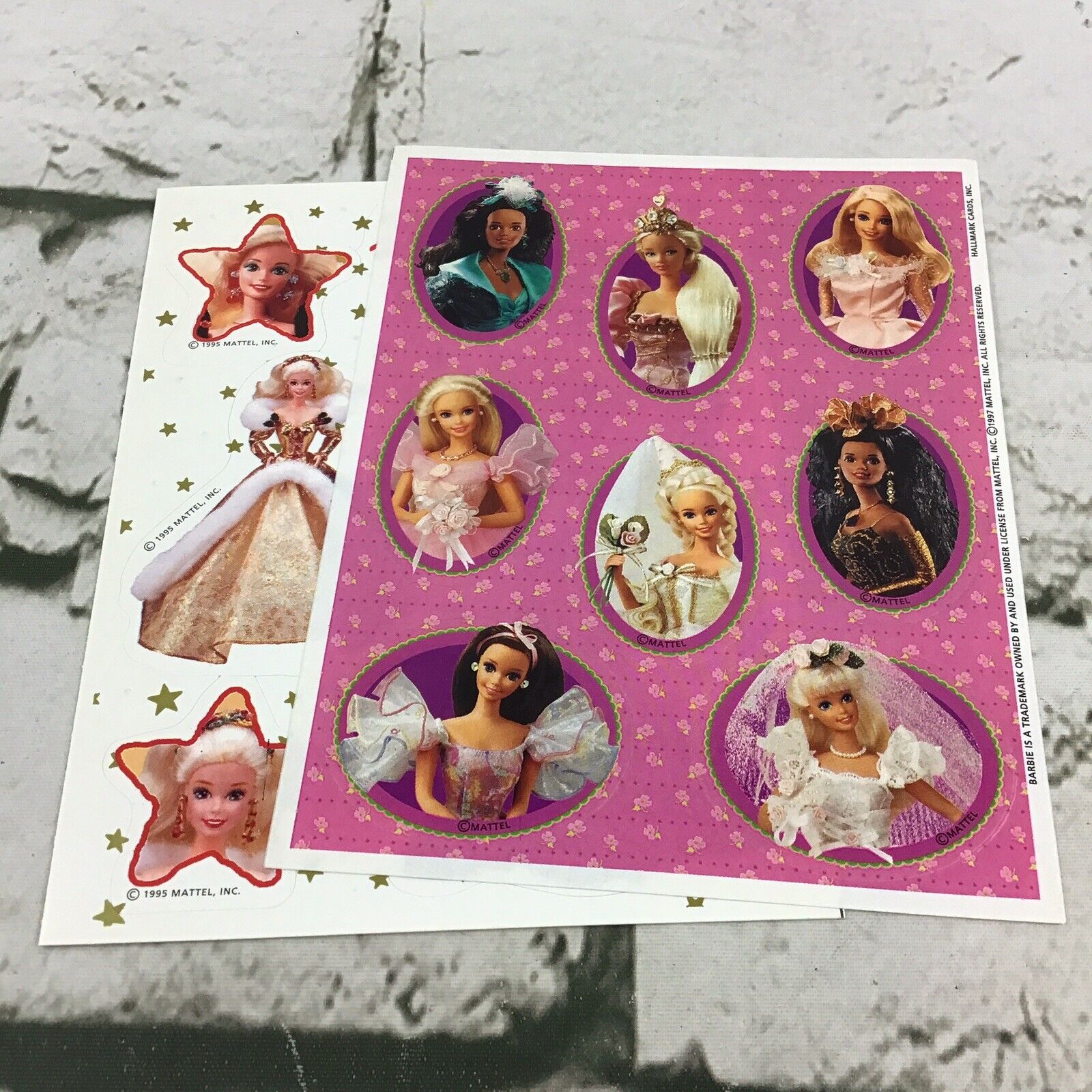 Vintage 90’s Barbie Doll Stickers Lot Of 2 Sheets Mattel Hallmark Seals