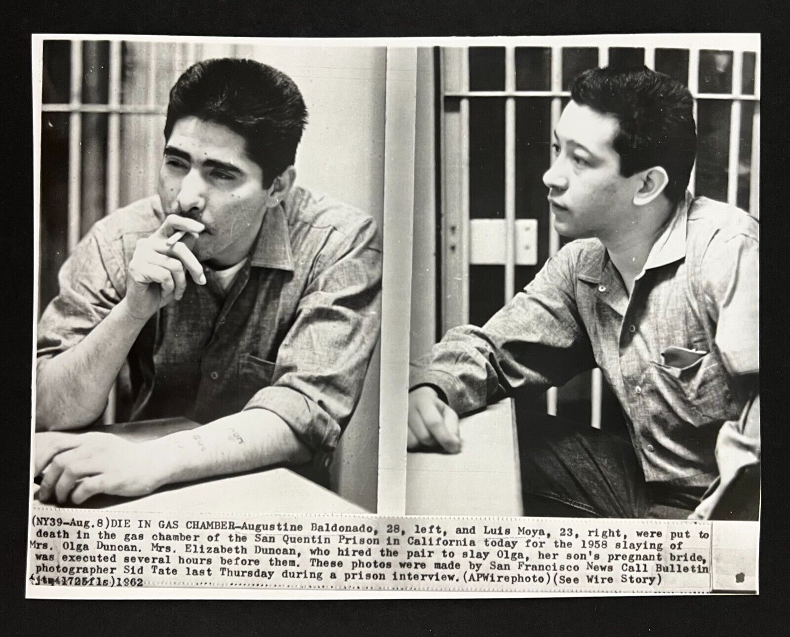 1962 San Quentin Prison Death Row Inmates Baldonado Moya Gas Chamber Press Photo
