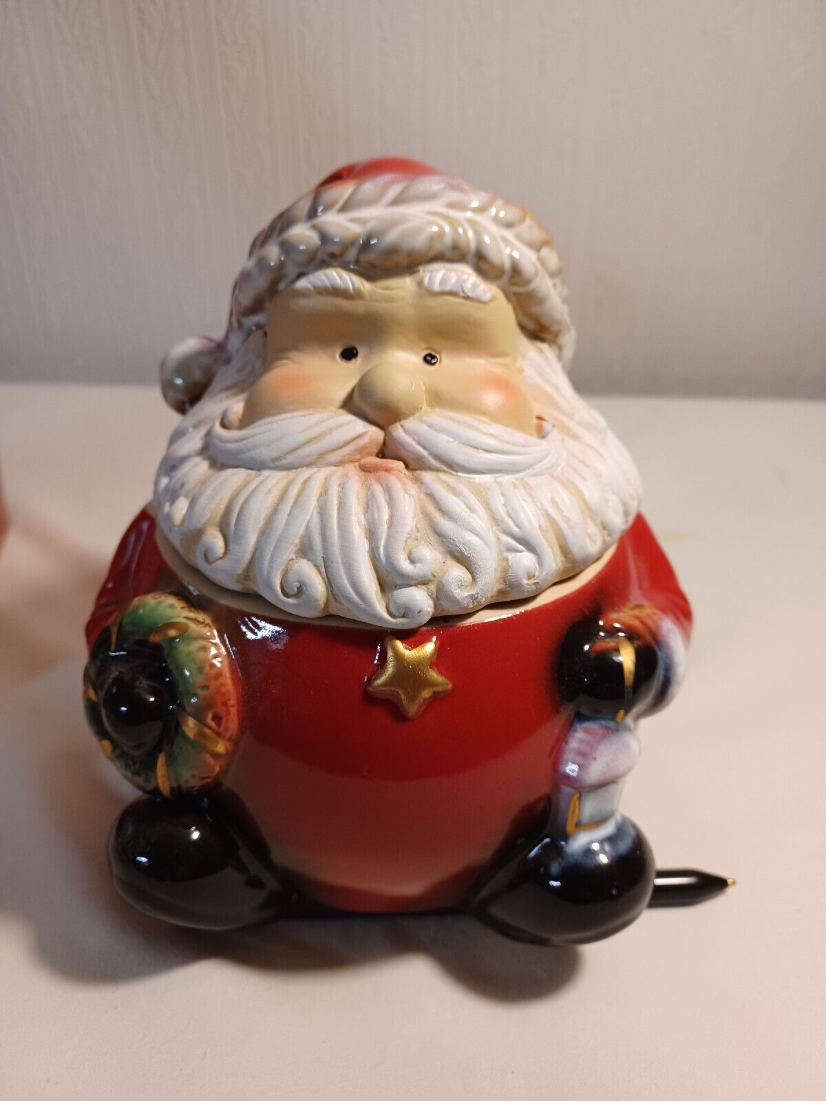 Glazed Ceramic Santa Candy Jar 7 Inches Tall