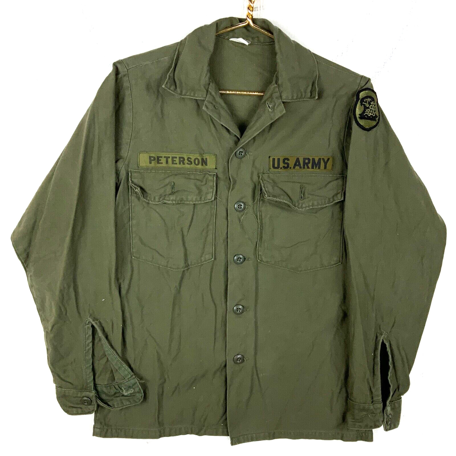 Vintage Us Army Og-107 Button Up Shirt Size 14.5x33 Green 1972 Vietnam Era 70s