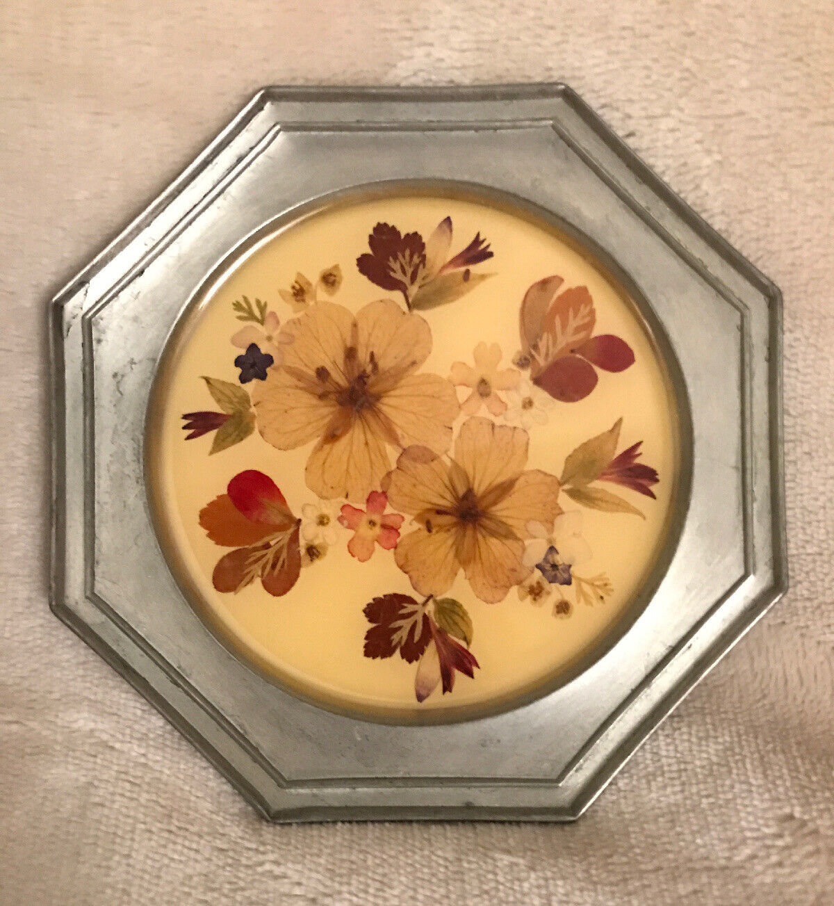 Vintage Rein Zinn Decorative Plate with Real Switzerland Alp Flowers
