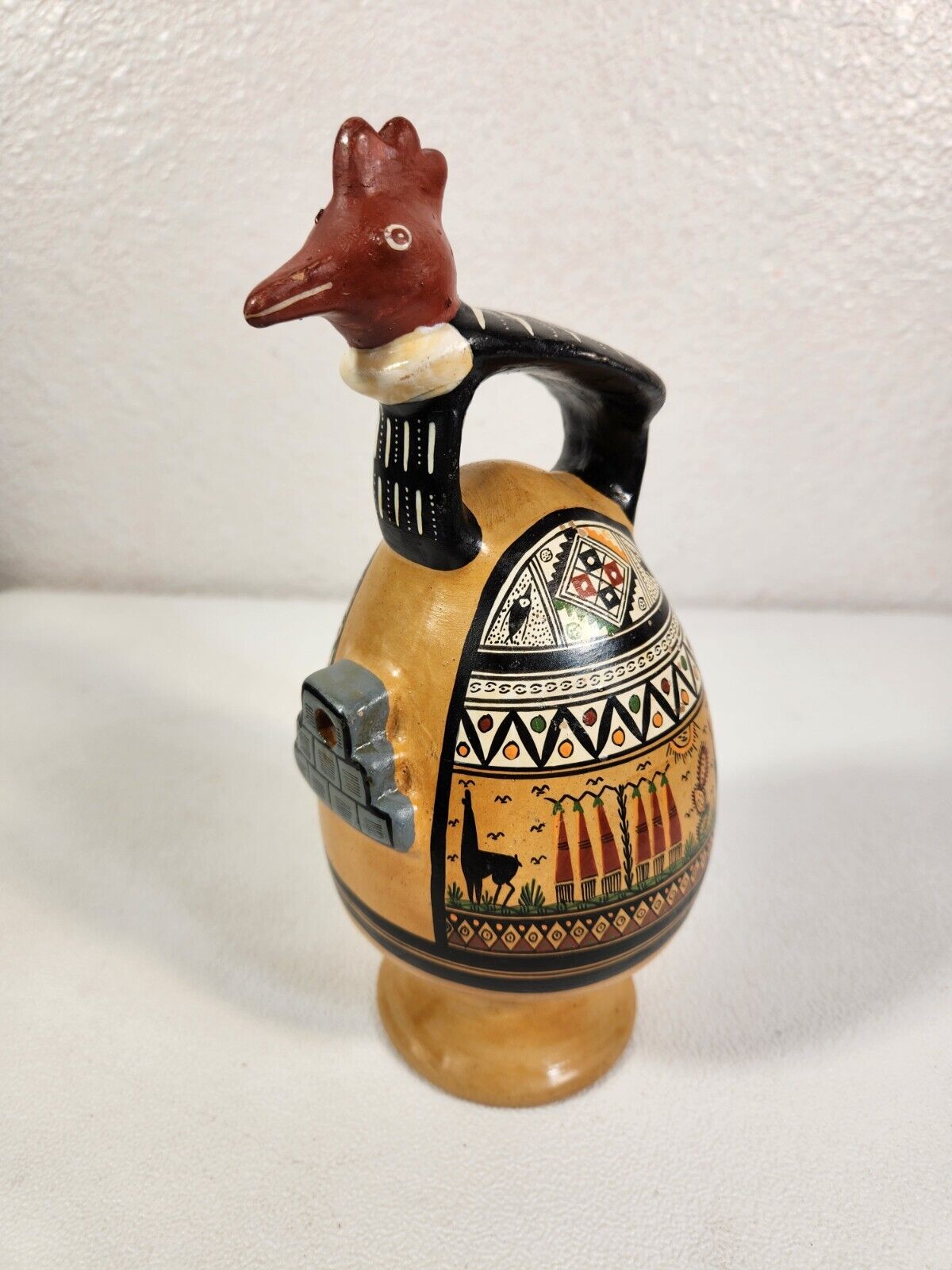 Cusco Peru Art Pottery Chicha Jug Painted Rooster Vintage Folk Art Fast Ship