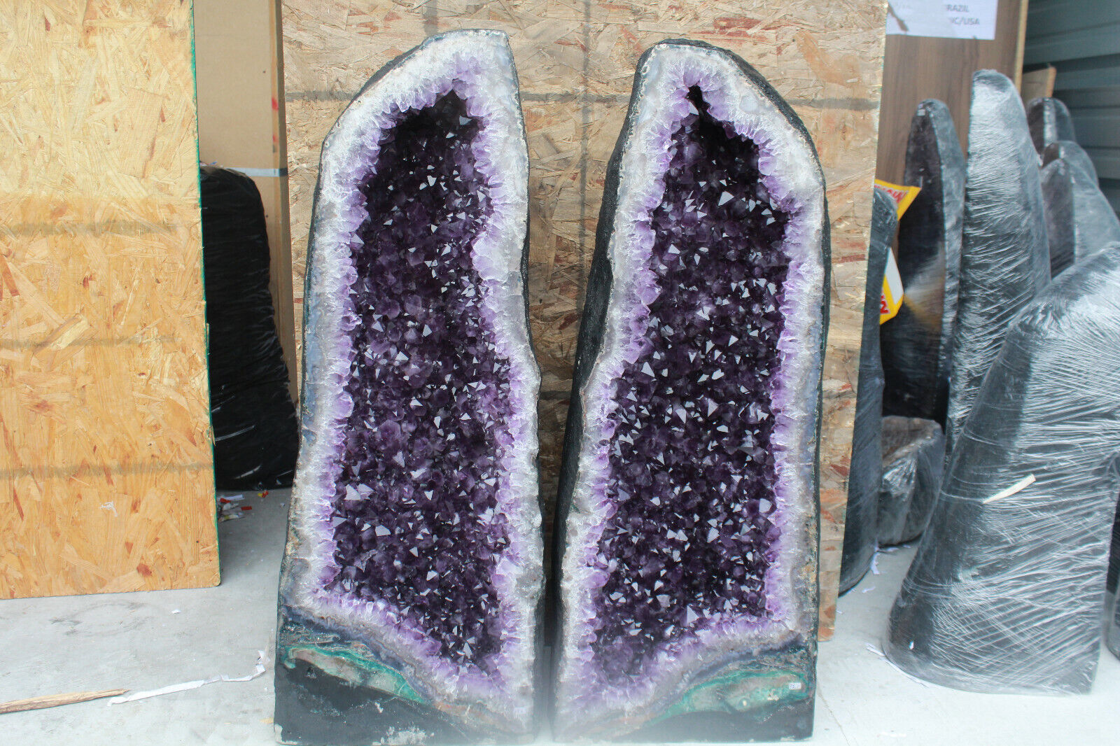 Stunning Gigantic 34.5 inch Super Excellent Quality Amethyst Geode Pair 