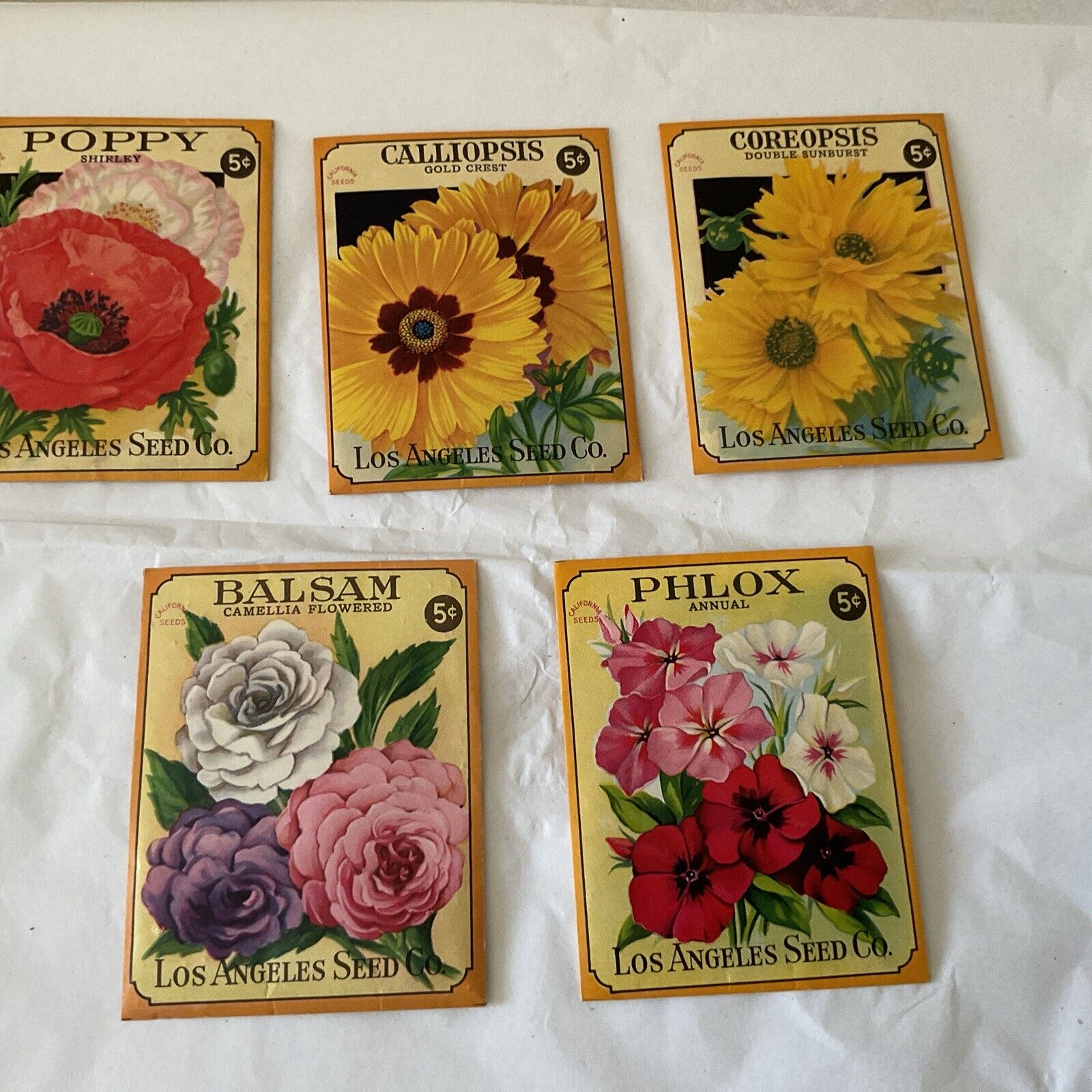 58 Vintage Flower Seed Packets LA Seed, Mandeville, Ma Perkins, Burpee, Ferry’s