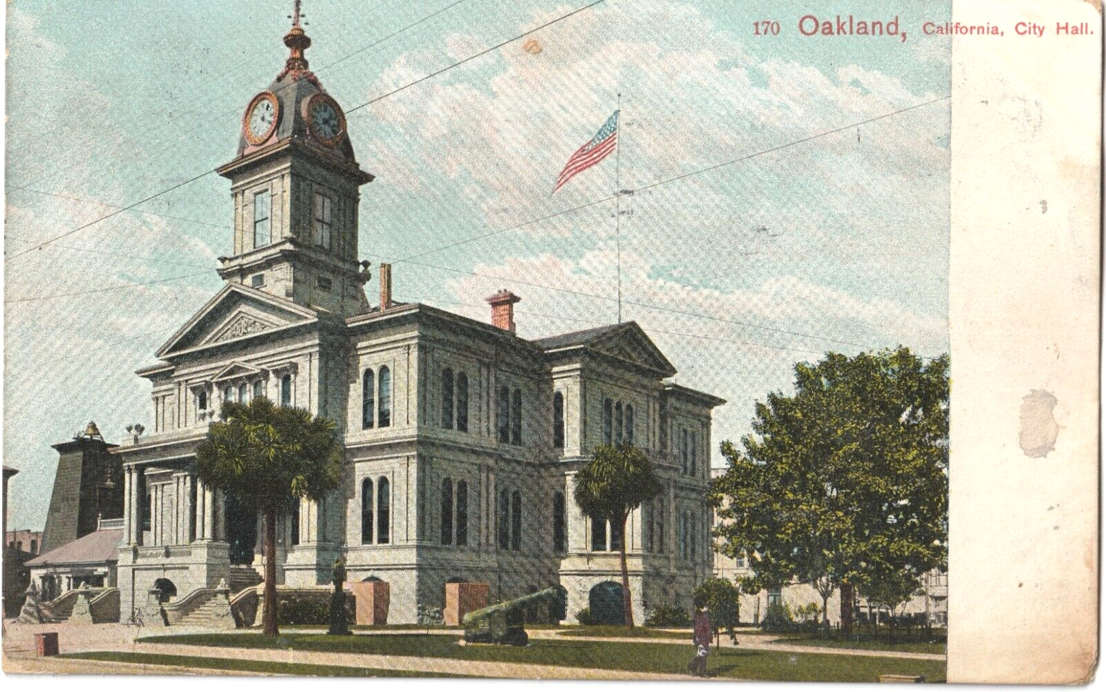 City Hall-Oakland, California CA-antique 1908 posted postcard