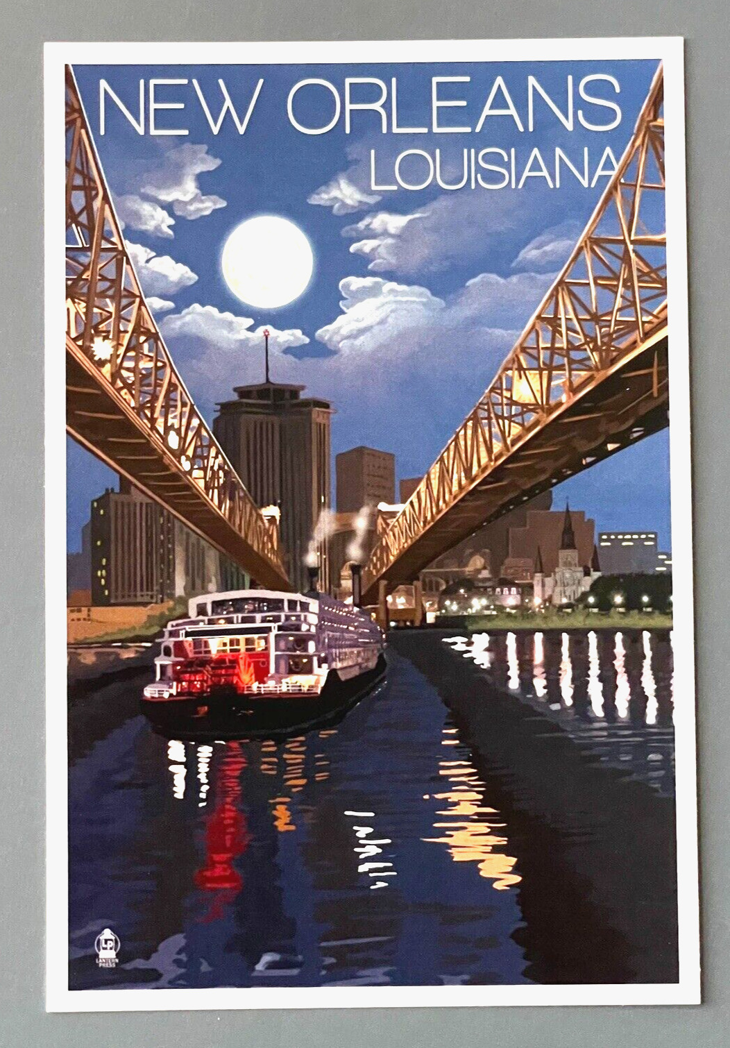 New Orleans, Louisiana - Skyline at Night - Lantern Press Postcard