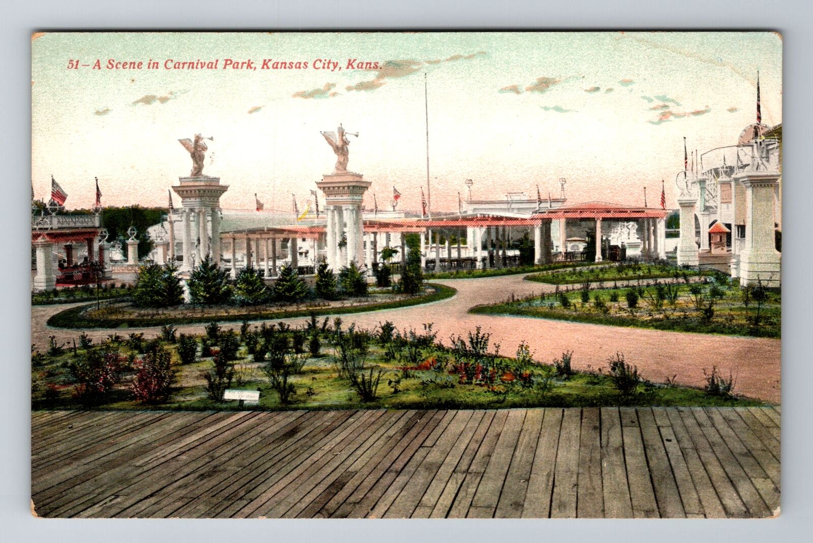 Kansas City KS-Kansas, In Carnival Park, Antique, Vintage Souvenir Postcard