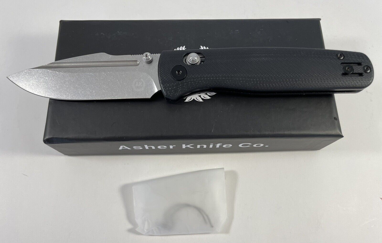 New Asher Knives Centri 3.0 Stonewashed M390 Blade w/Black G10 and Crossbar Lock