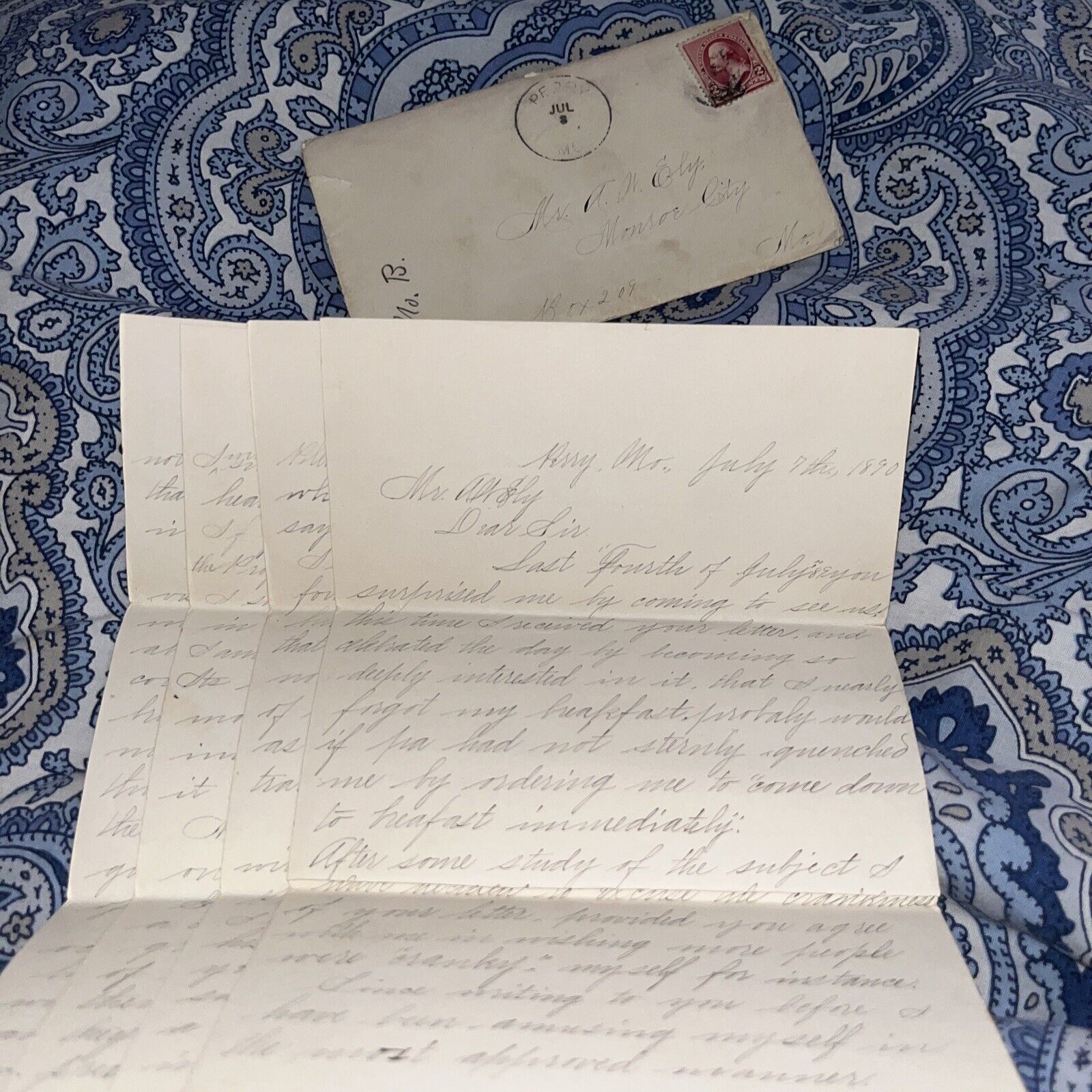Antique 1890 Saucy Love Letter: Perry MO to Monroe City “Excuse Your Crankiness”