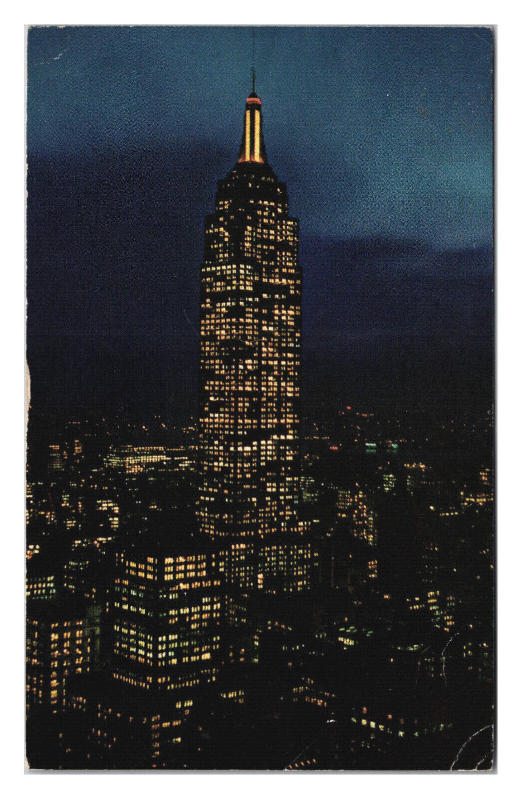 Postcard NY Empire State Building Night Skyscraper City Aerial View New York 