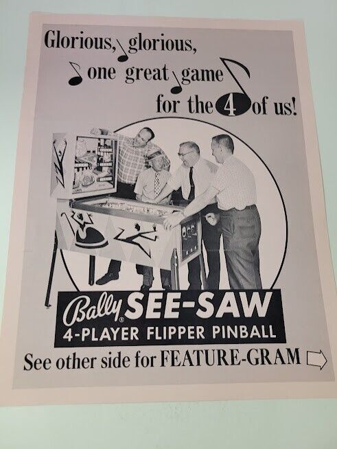 Flyer  BALLY=SEE-SAW  PINBALL ARCADE  advertisement original see pic