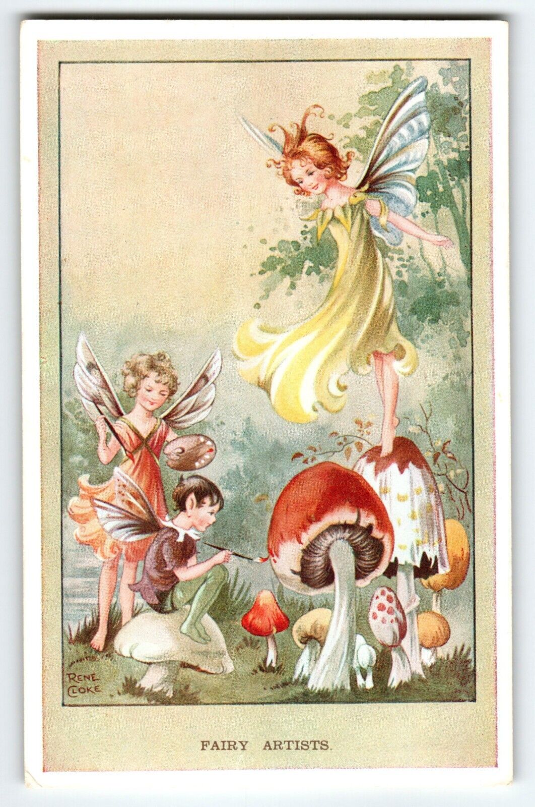 Fairies Postcard Fairy Artists Mushrooms Fantasy Rene Cloke Valentine & Sons