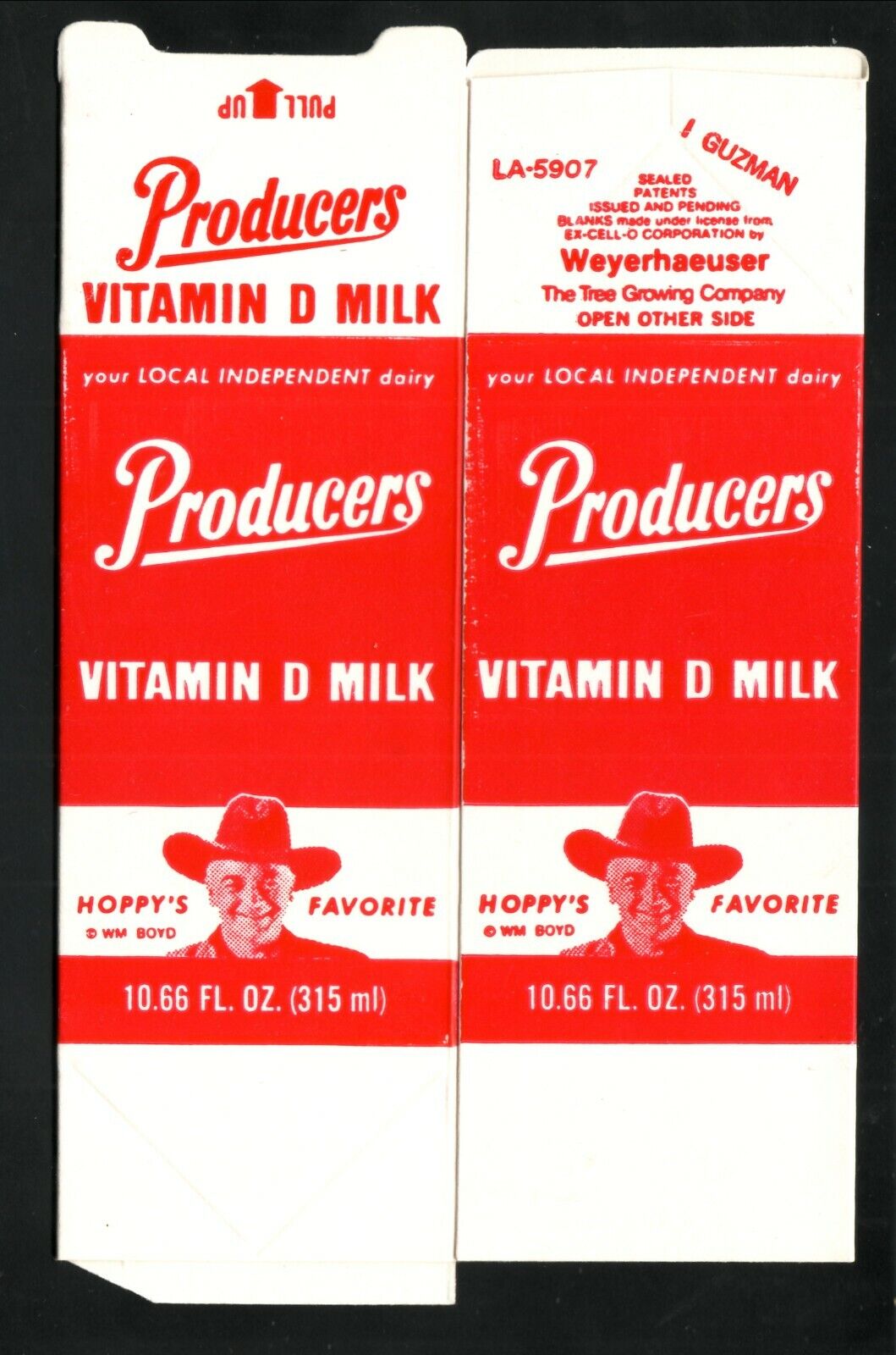 Hopalong Cassidy Milk Carton--Producers Dairy--Fresno, California