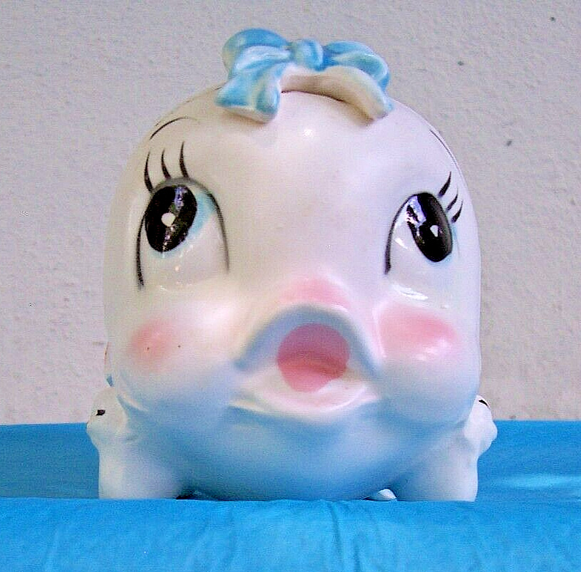 Vintage Napco Cute Baby Fish Planter Bow Snails Baby Ducks Rattle Big Eyes