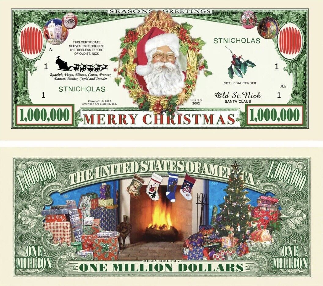 Merry Christmas Holiday Santa Claus 100 Pack 1 Million Dollar Bill Novelty Money