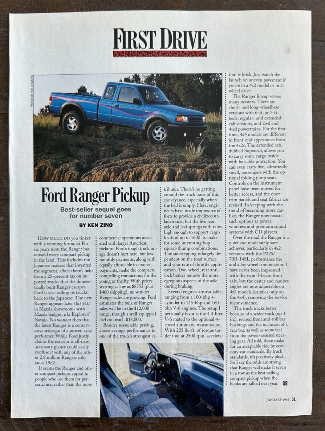 1993 Ford Ranger Pickup Original Magazine Article