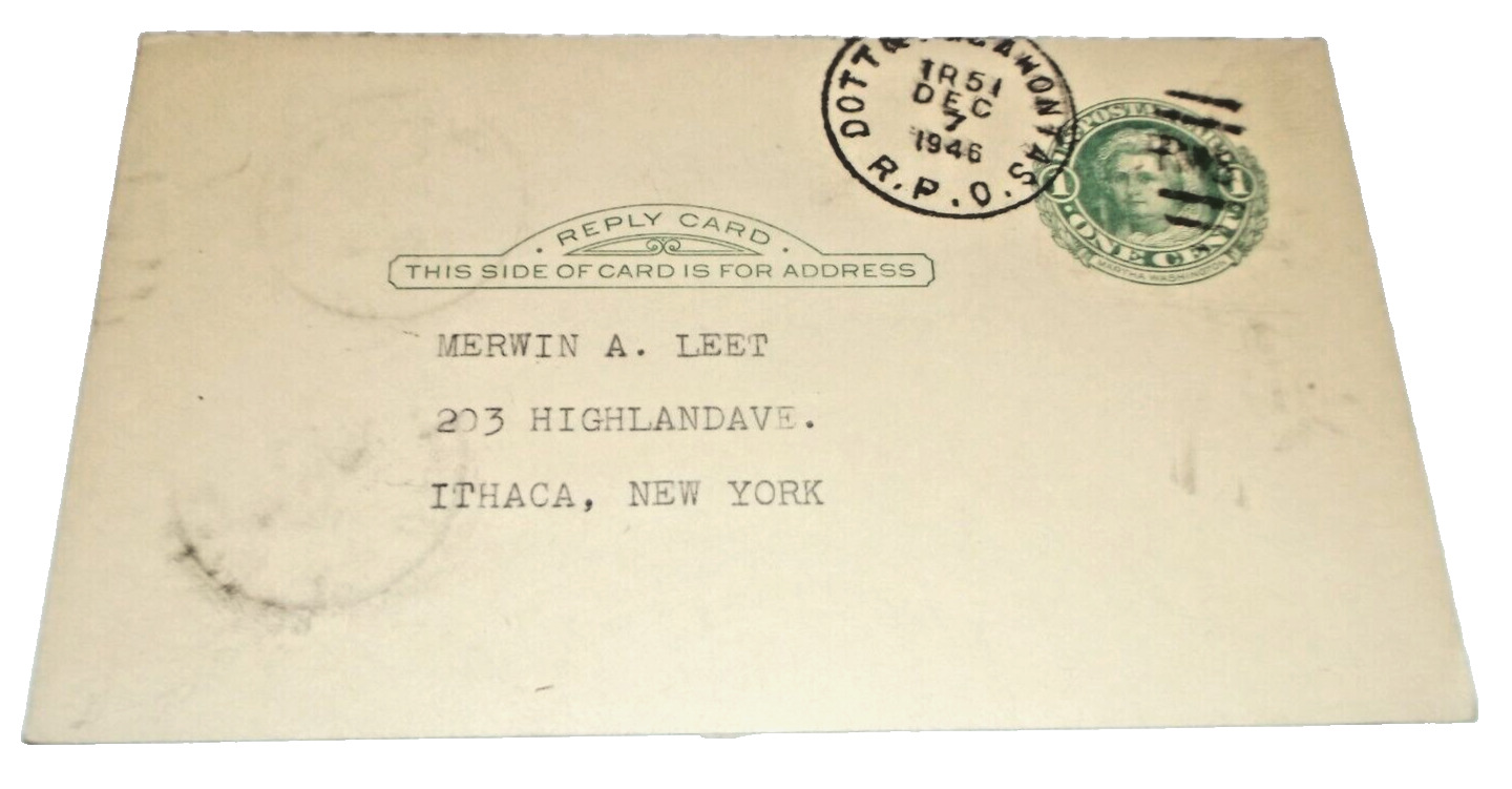 DECEMBER 1946 N&W NORFOLK AND WESTERN DOTT & POCAHONTAS RPO HANDLED POST CARD