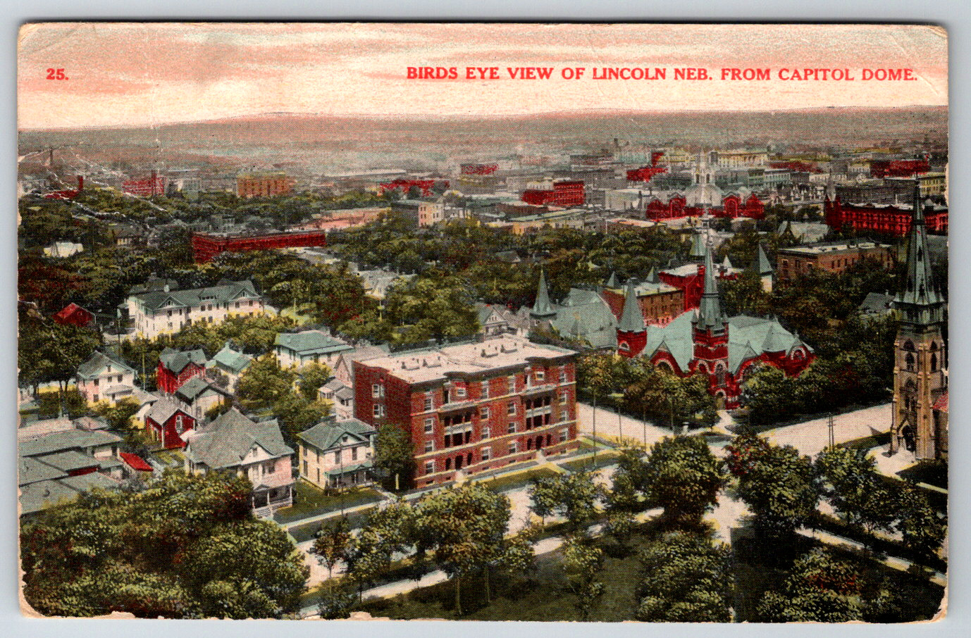 c1910s Bird\'s Eye View Lincoln Nebraska Capitol Dome Antique Postcard