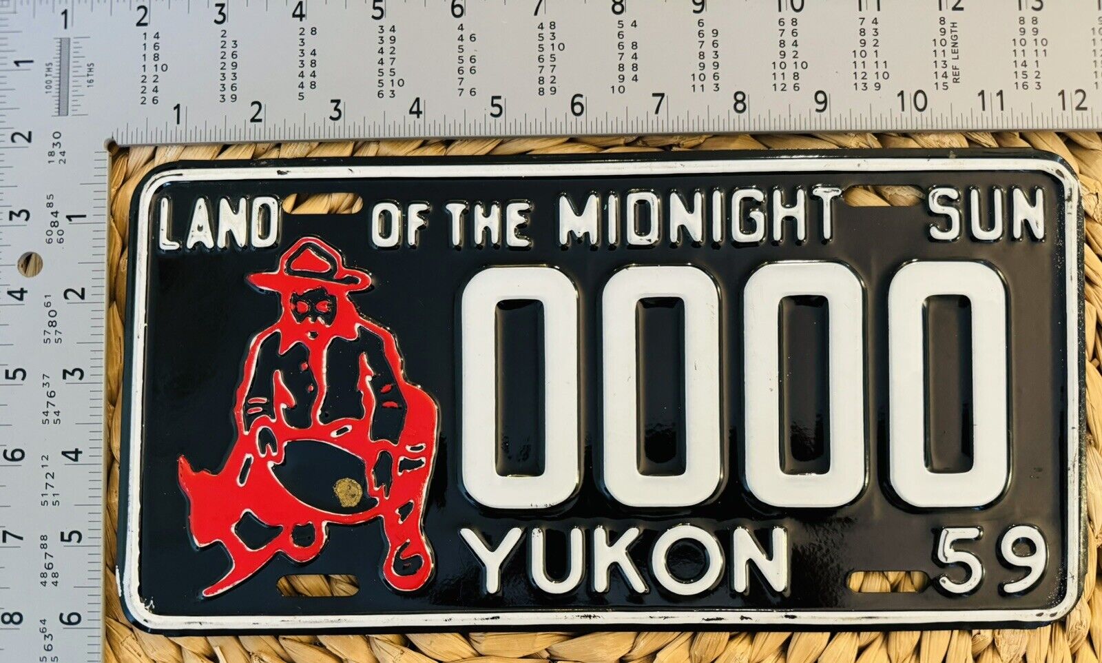 1959 Yukon Territory Canada License Plate SAMPLE 0000 Miner Midnight Sun ALPCA