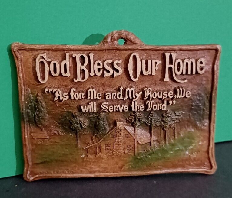VINTAGE-God Bless Our Home-Wall Plaque- Cottage Bungalow-Joshua 24:15 - Souvenir