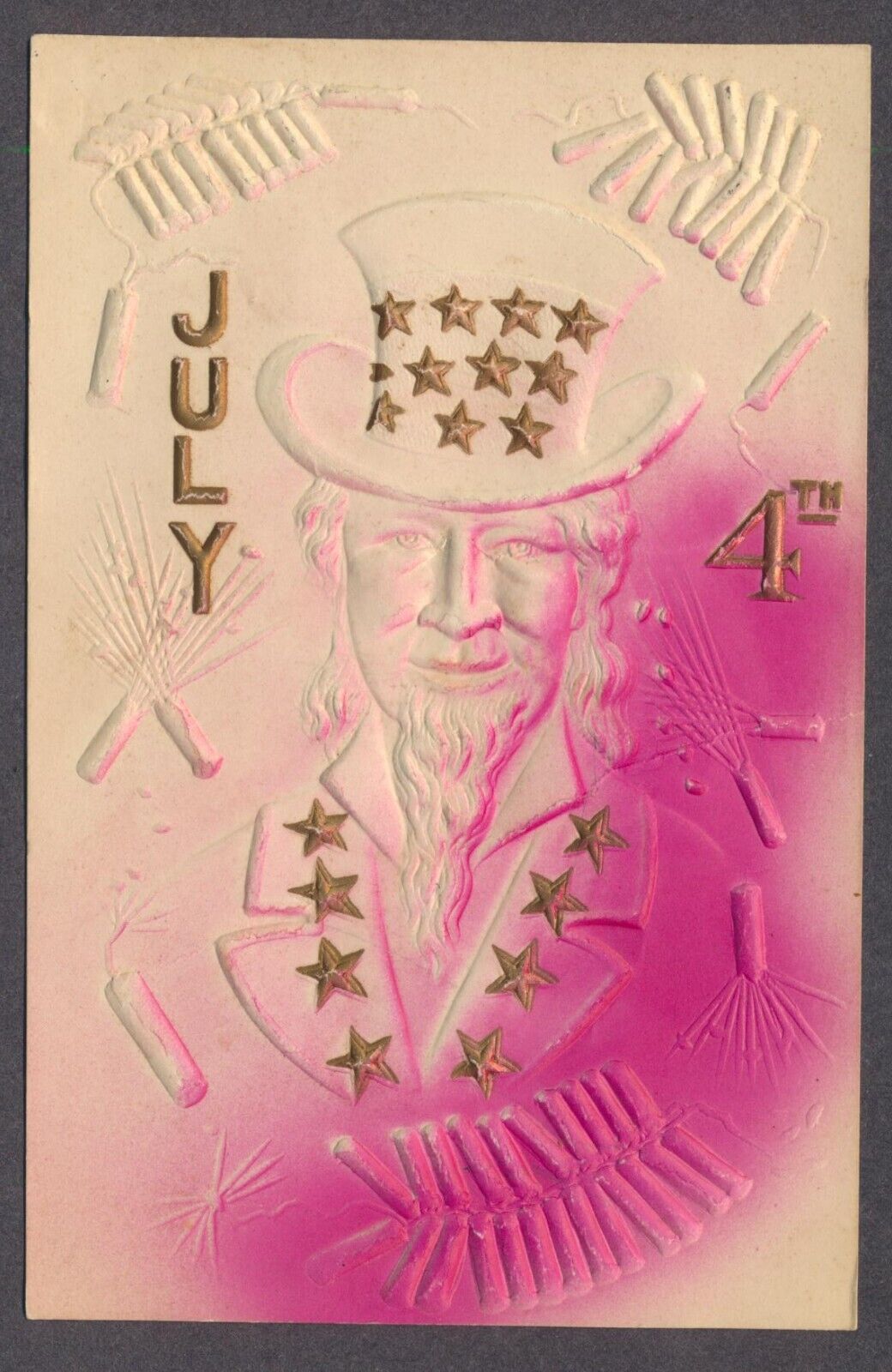 1908 July 4 Uncle Sam Embossed picture postcard Factoryville PA cancel