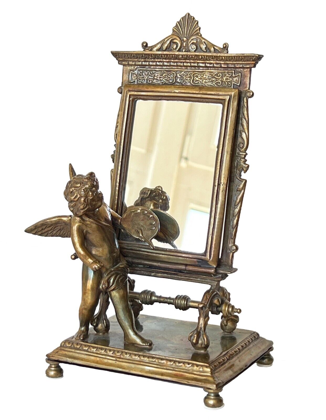 Antique Bronze Angel Cherub Cupid Figurine Painting Easel European 18-19 century
