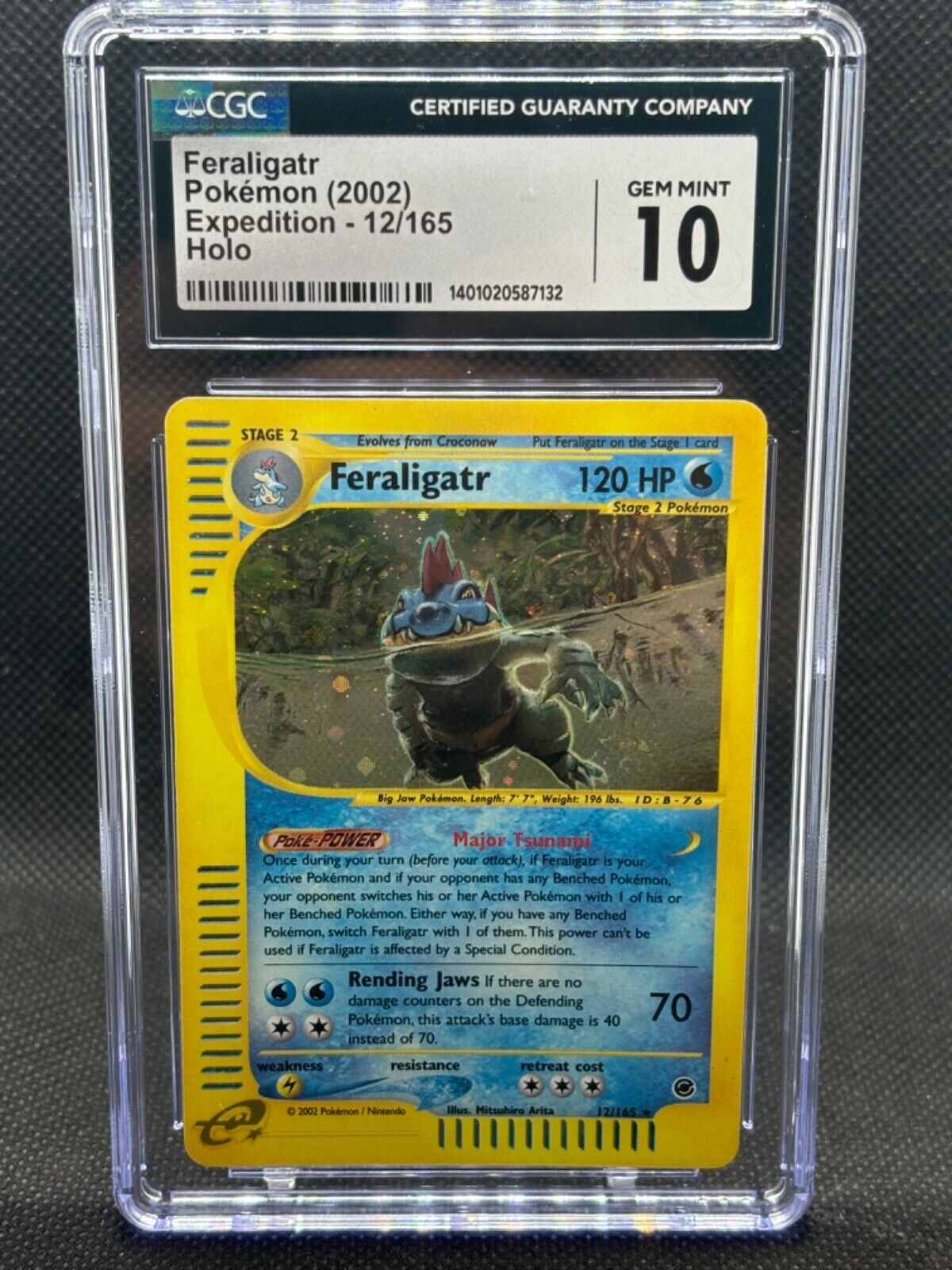 CGC 10 GEM MINT Feraligatr 12/165 Pokémon Expedition 2002 Holo Swirl POP 11