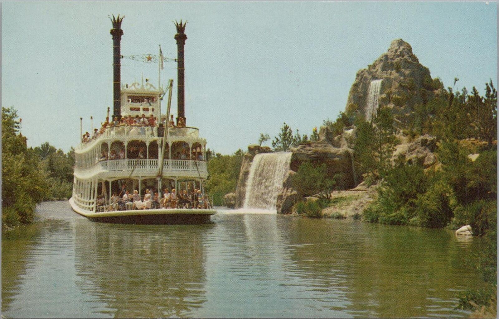 Postcard Disneyland Magic Kingdom Mark Twain Steamboat Cascade Peak Anaheim CA