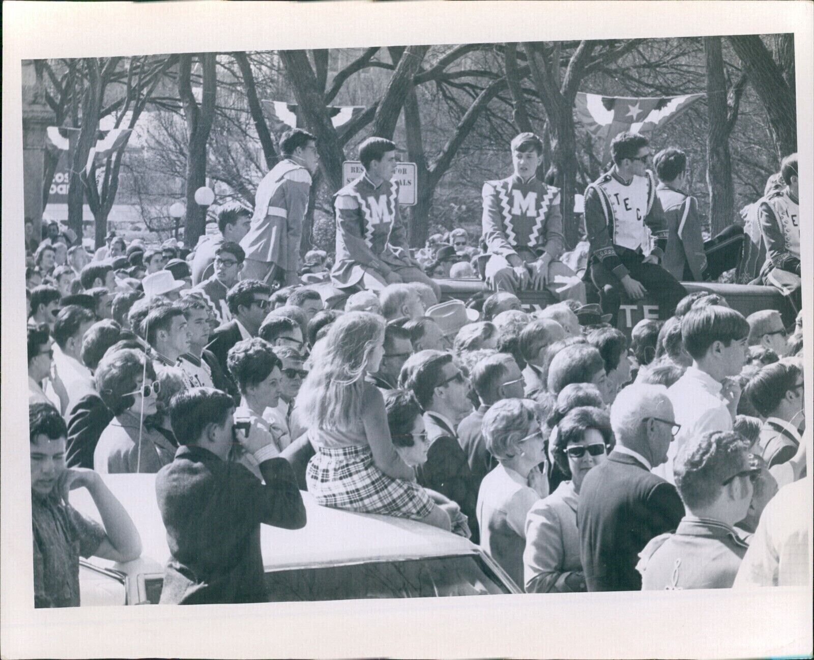 Crowd Outside Band Members M Tech Seated Above Historic 8X10 Vintage Photo