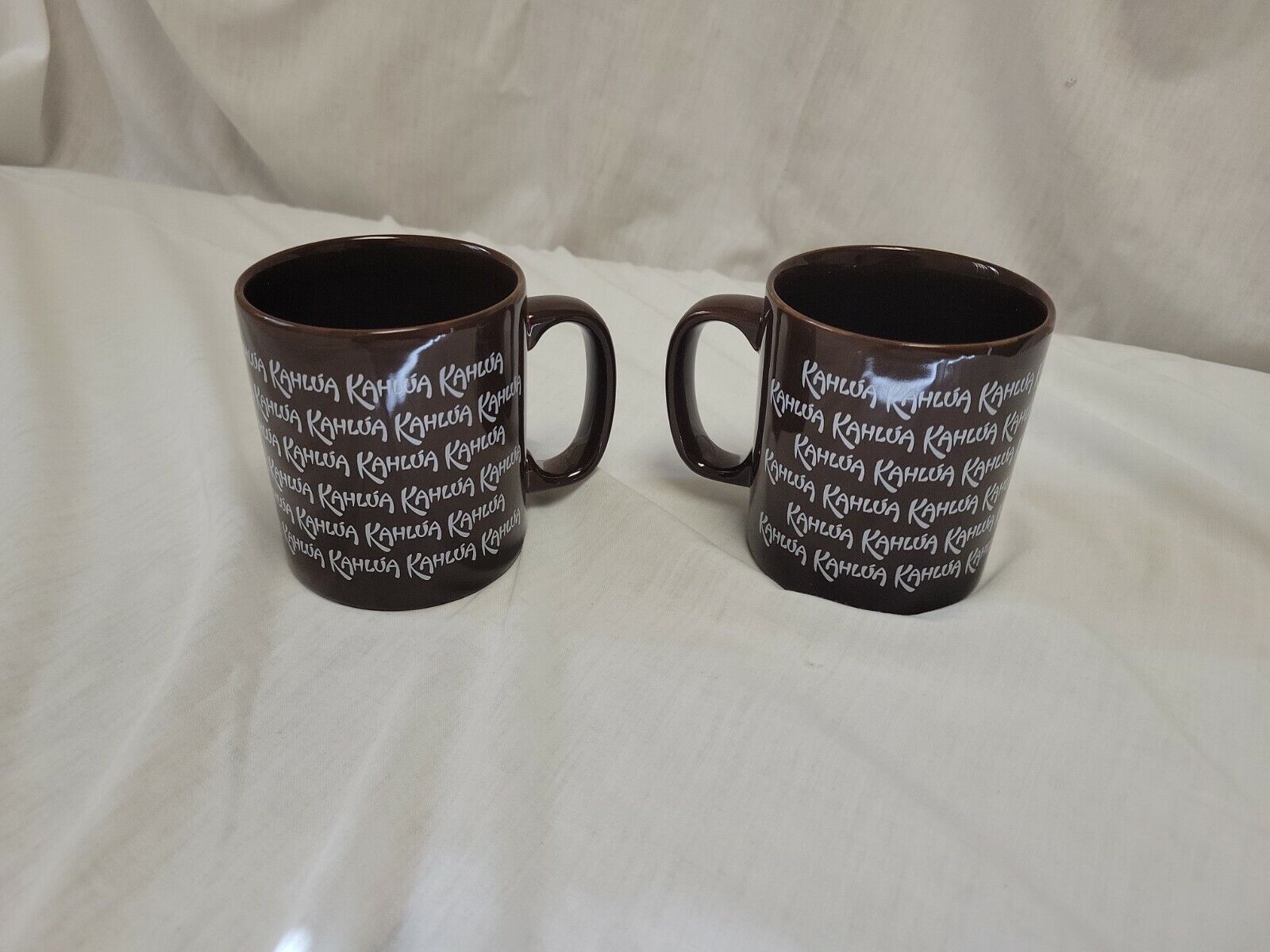 Pair of 2 Kahlua Coffee Liqueur Mugs Dark Chocolate Brown White Logo Vintage 80s