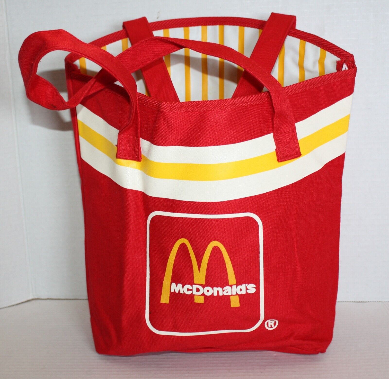 Vintage Mcdonald\'s French Fry Red Canvas Tote Bag with Striped Vinyl Lining