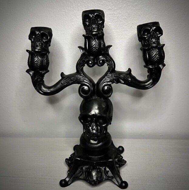Martha Stewart Gothic Victorian Style Skull Candelabra Candle Holder Halloween