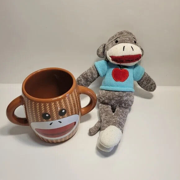 Sock Monkey Mini Plush and Sock Monkey Double Handle Mug