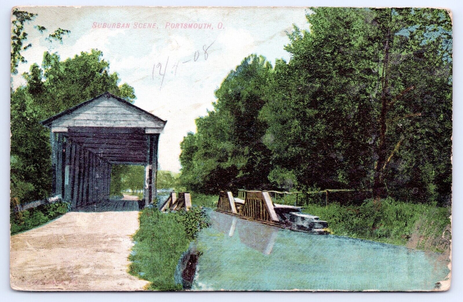 c1908 Suburban Scene Portsmouth Ohio Scioto County Vintage Bridge Postcard