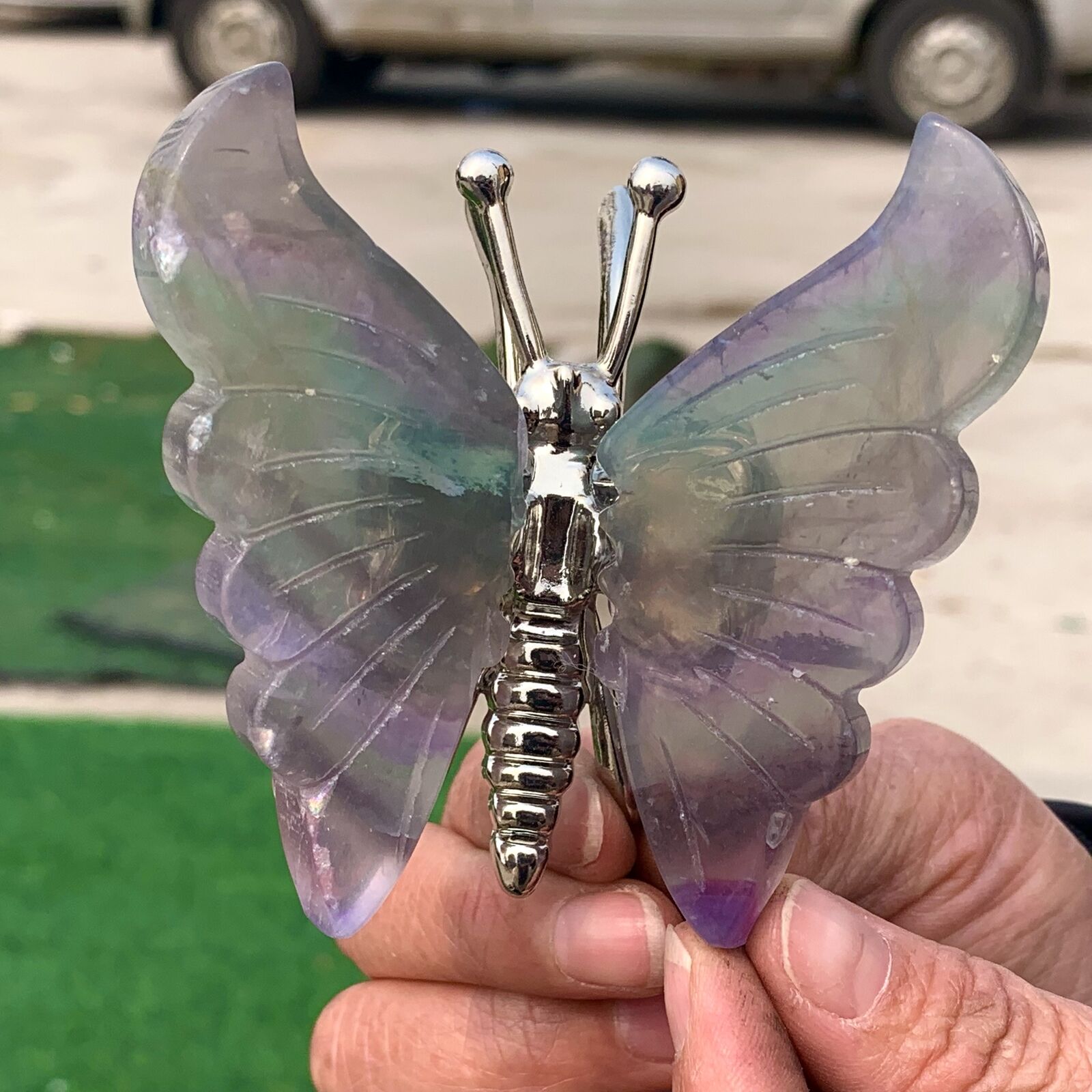 142G Natural Colour Fluorite Handcarved butterfly Crystal Specimen