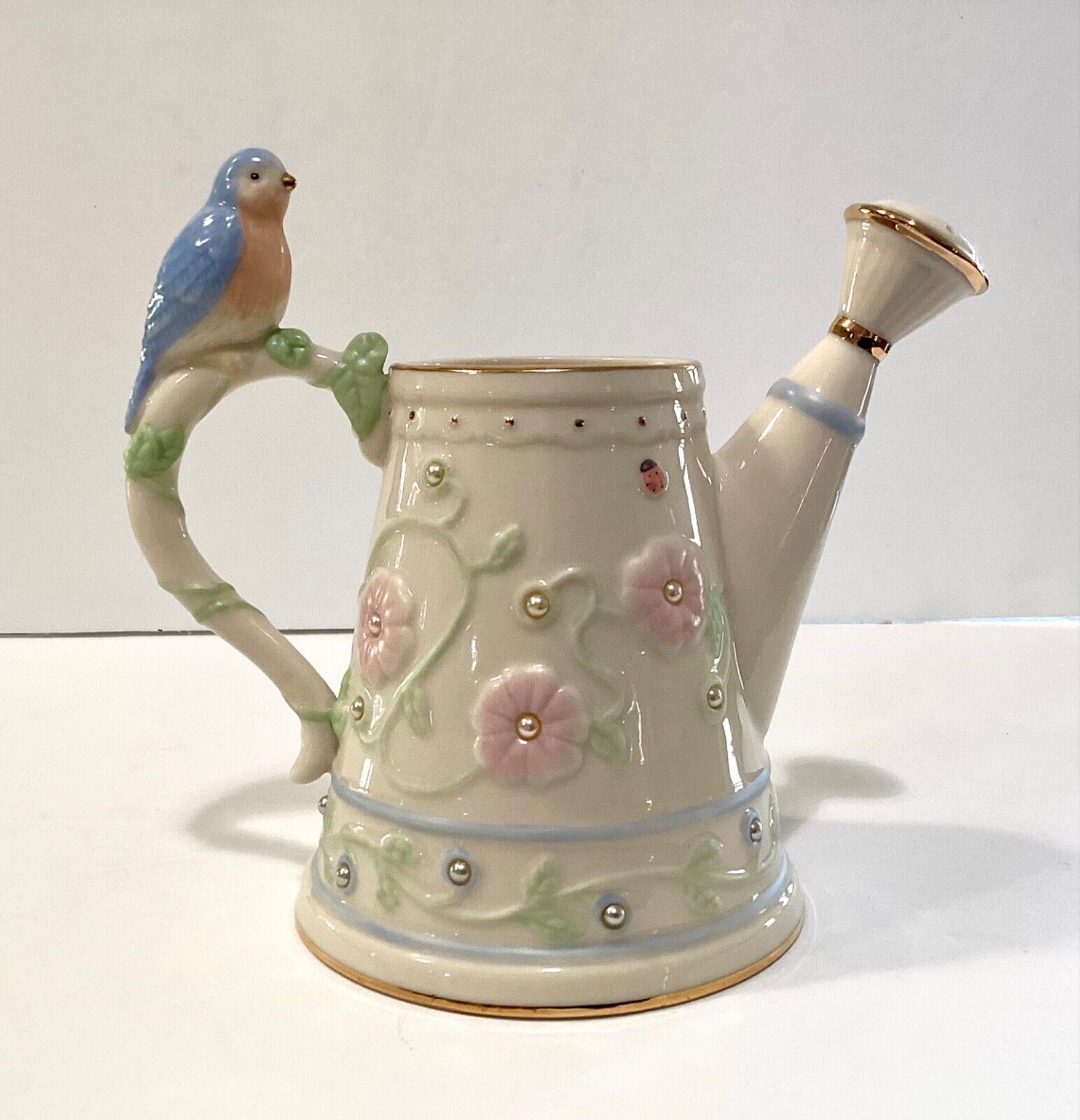Lenox Porcelain Petals and Pearls Bluebird Bud Vase - Excellent Condition