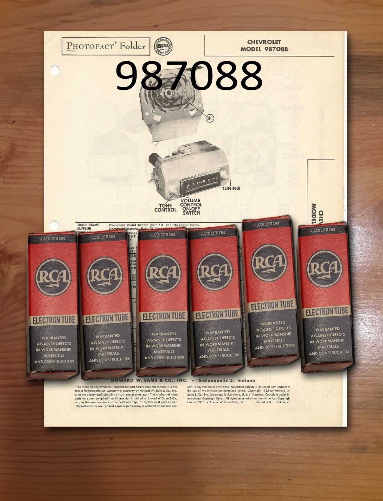 Vintage 1955-56 Chevy Manual Radio #987088/987366 tube set plus FREE Photofacts