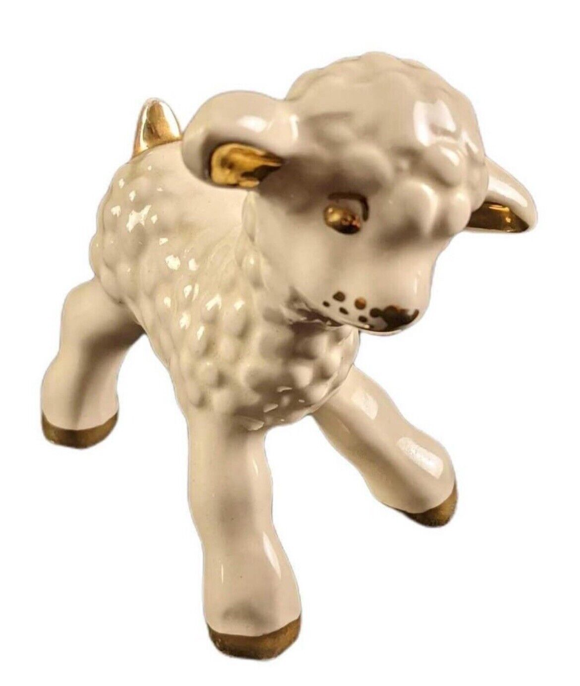 Vintage MCM Porcelain Lamb w/ Gold Accents ~ Lenox-like Handmade 3.5” ~ Mint