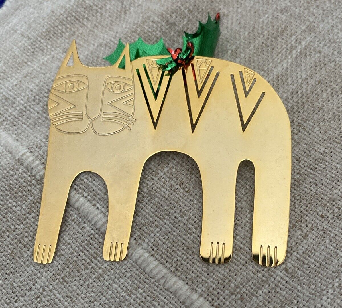 Vintage 1991 Laurel Burch brass Christmas Ornament Magicat Gold Tone Cat Kitty