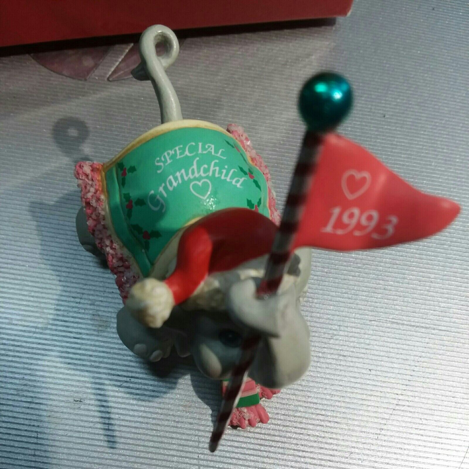 1993 Carlton Cards Heirloom Jumbo Wishes Christmas Ornament Grandchild Elephant