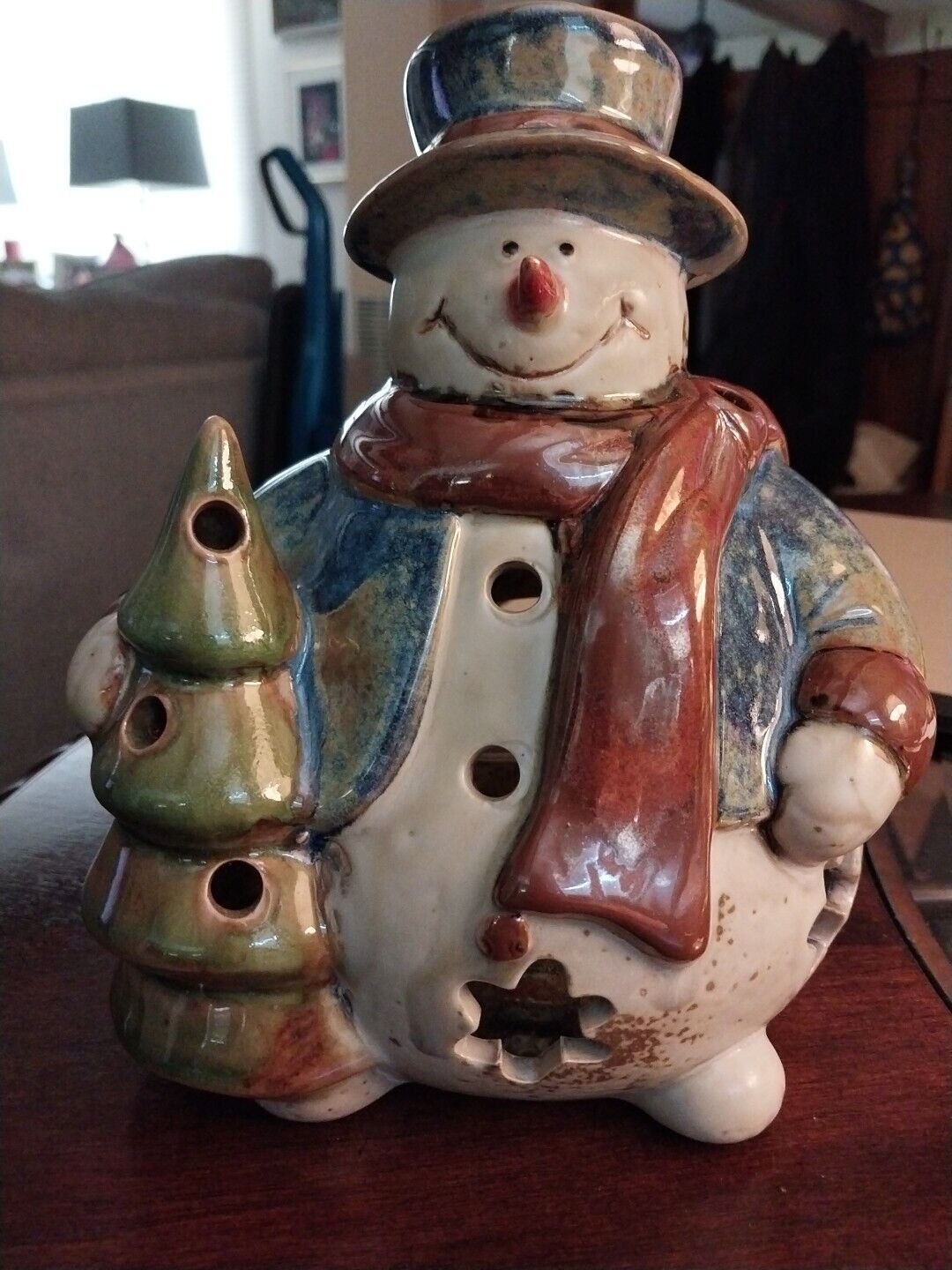Ceramic Snowman With Tea Light  8 In T X 6 1/2\