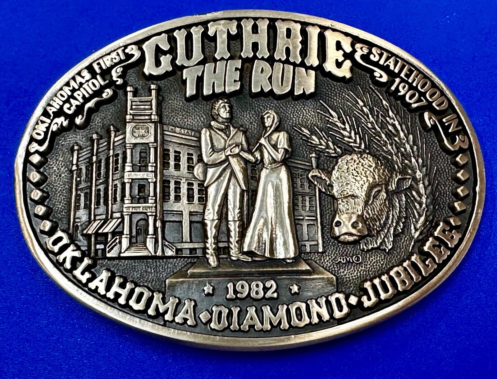 Guthrie The Run Statehood Oklahoma Diamond Jubilee 1982 Vintage Belt Buckle