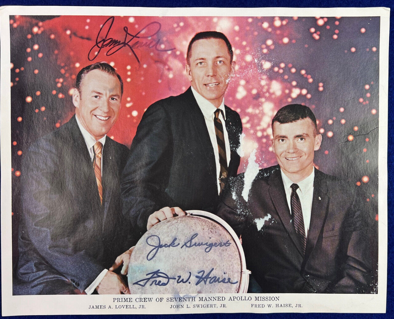 Jim Lovell John Swigert Fred Haise Apollo 13 Signed Autopen Vintage NASA Photo