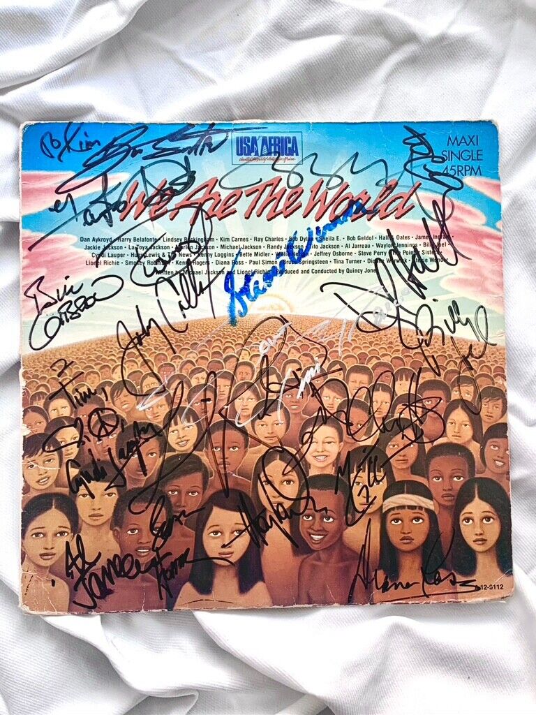 Signed USA FOR AFRICA We Are The World VINYL record AUTOGRAPH signature UNIQUE