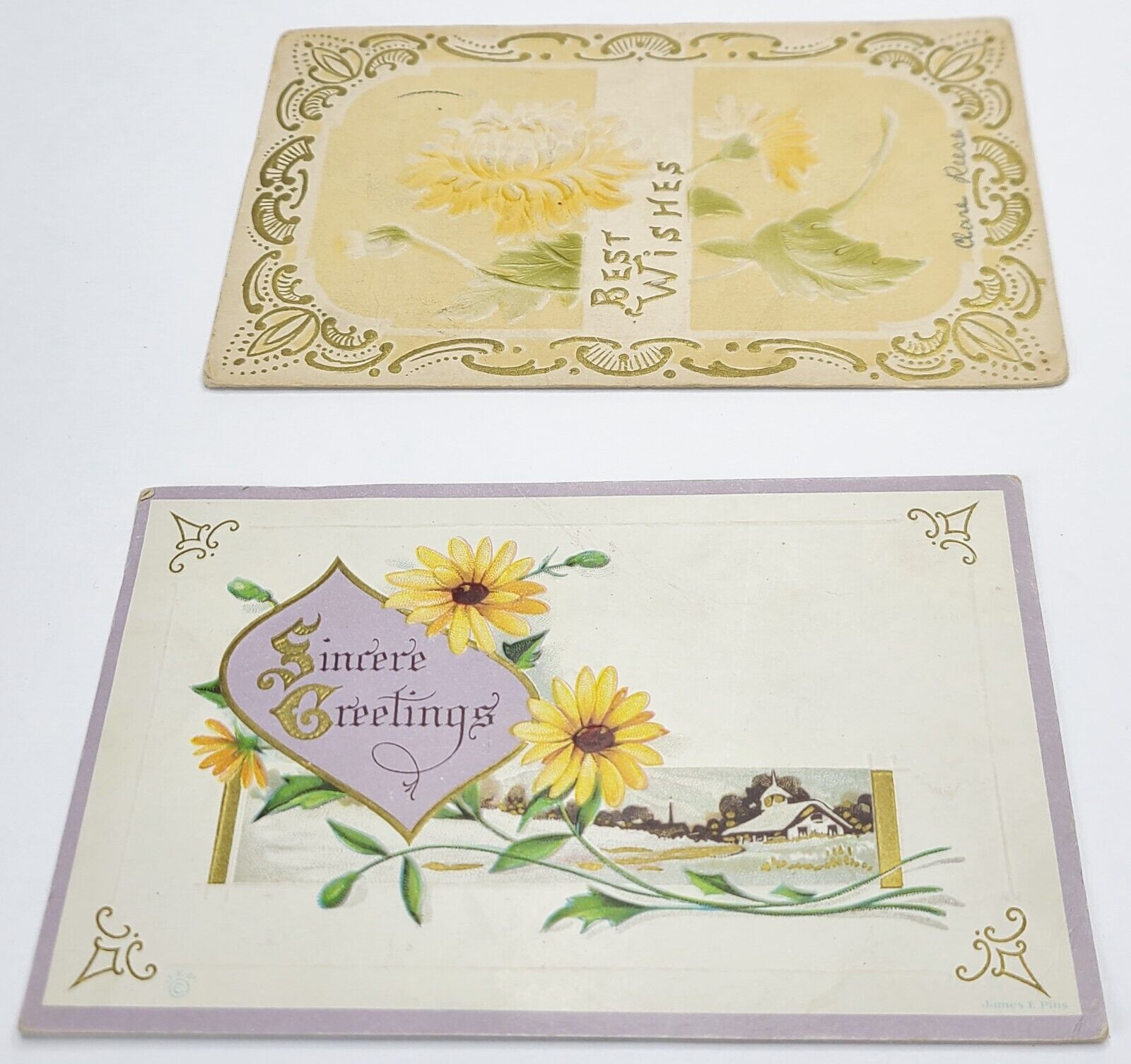 2 Antique Embossed Floral Greeting Postcards 1910-12 Postmarks