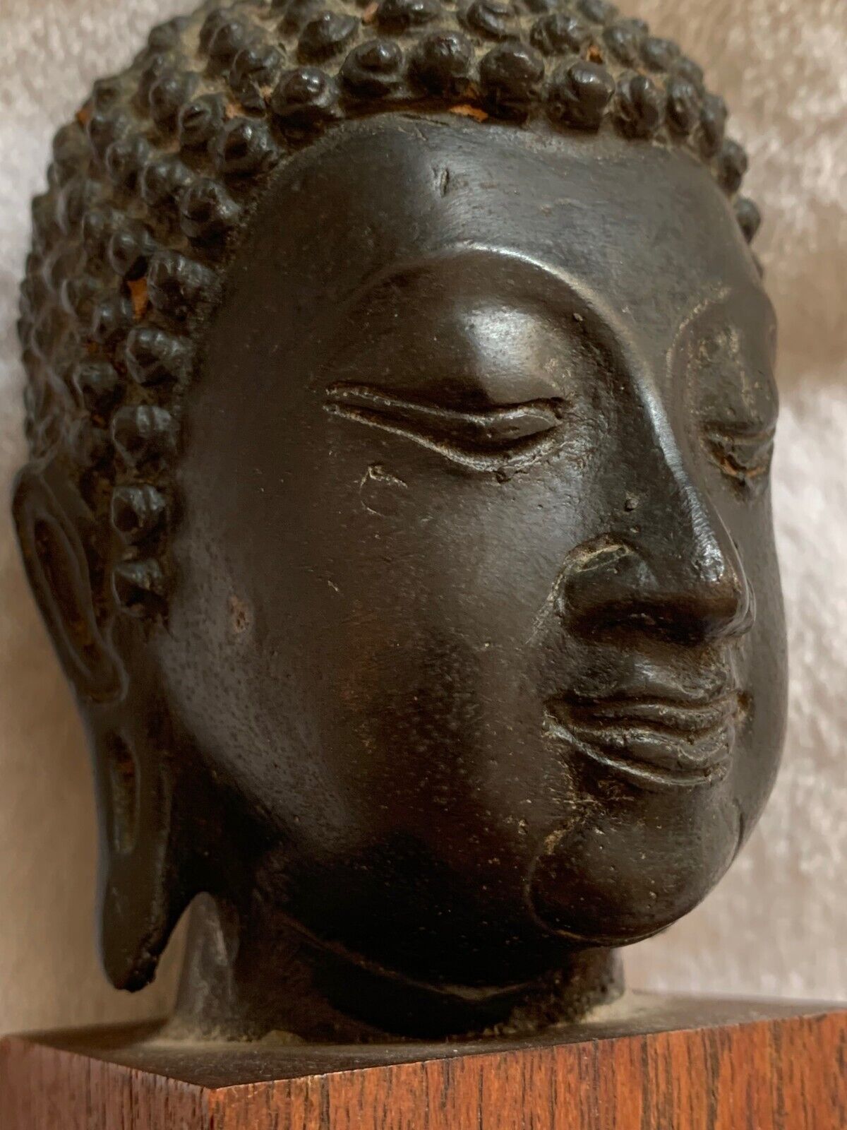 Original Antique 18th Century Thai Buddha Head Statue Fragment Handmade Bronze